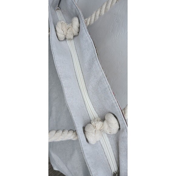 Embroidered Floral Shoulder Bag Zippered Rope Handle Boho Cottagecore Pocketbook - Picture 7 of 7